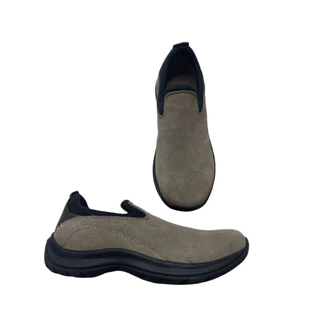 Womens LANDS END Suede Gray Brown Black All Weather Slip On Moc Shoes Sz 7 7B - Picture 8 of 8